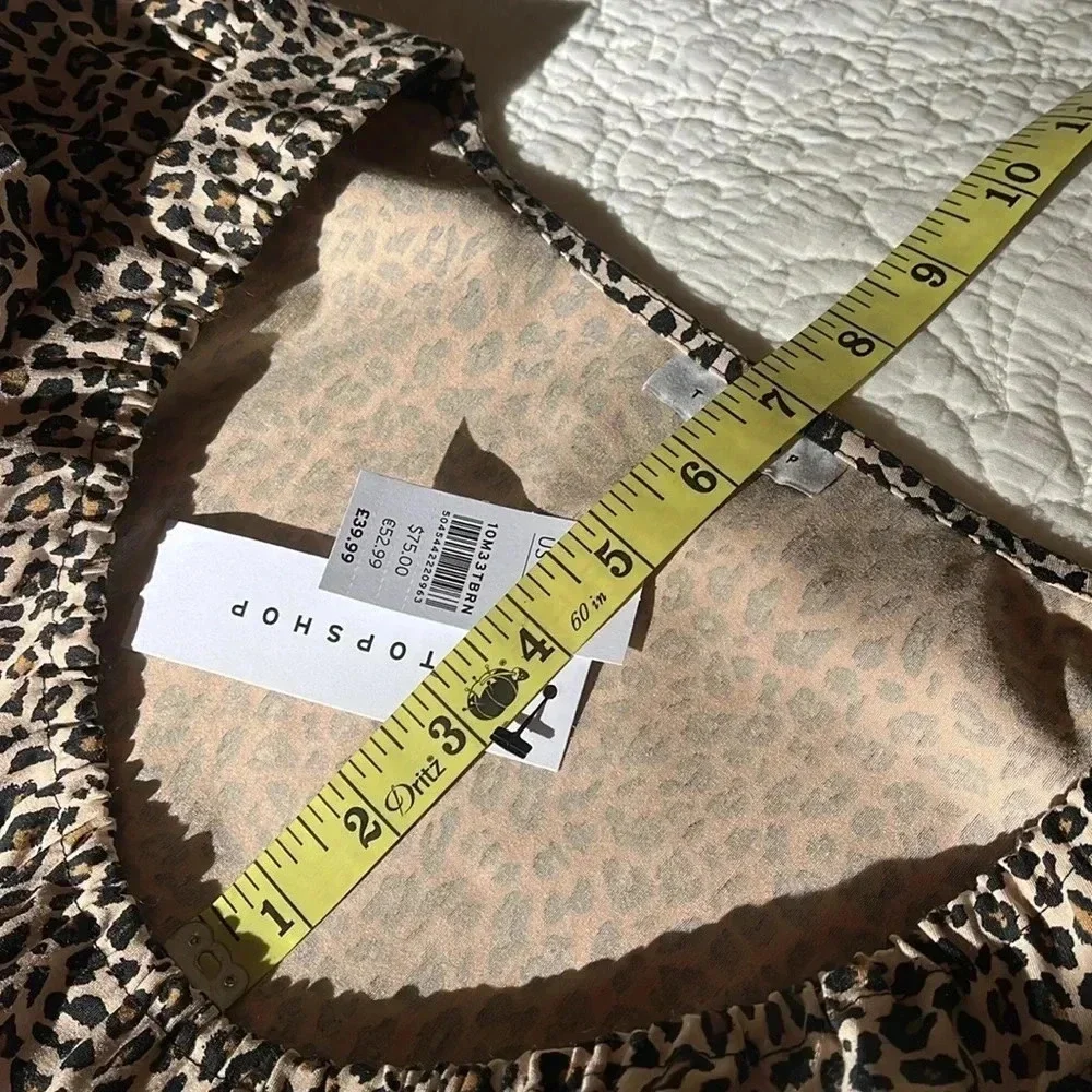 NWT Long Puff Sleeve Mini‎ Dress Women's 6 Leopard Print Swing Flirty Milkmaid